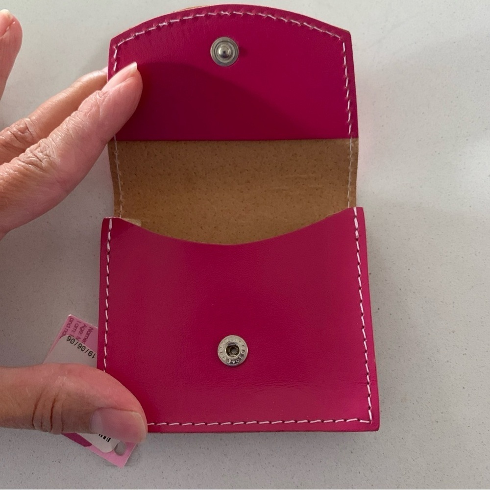 NWT Pink Leather Coin Purse with White Stitching Made in Mexico - Picture 4 of 6